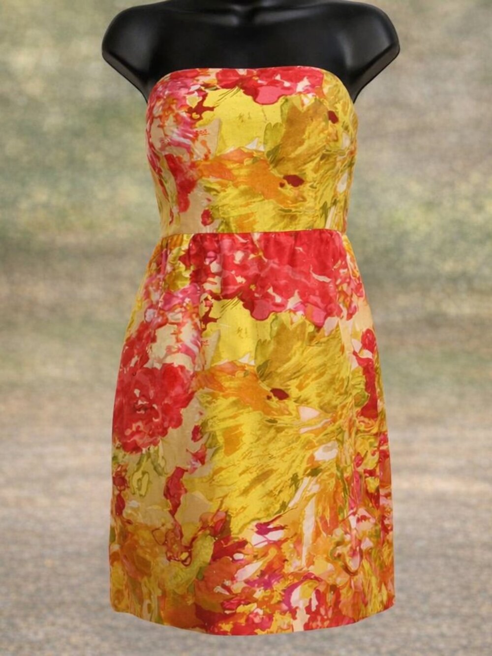 J.Crew Silk Strapless Floral Dress Vibrant Watercolor Print Cocktail Wedding